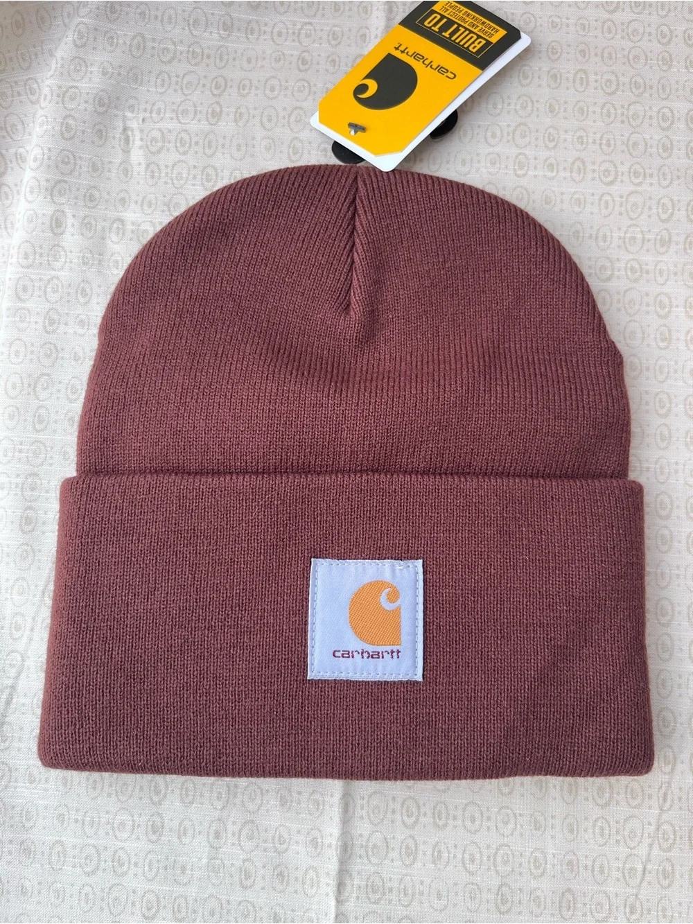 Carhartt Light Brown Cuffed Beanie with Logo Patch